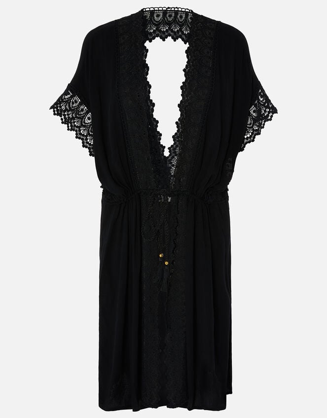 Lace Trim Kimono in LENZING™ ECOVERO™, Black (BLACK), large