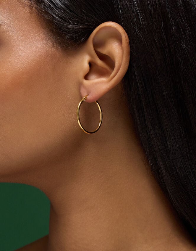 Medium Stainless Steel Hoop Earrings, , large