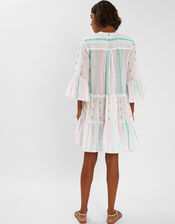 Jacquard Stripe Flute Sleeve Mini Dress, Pink (PINK), large