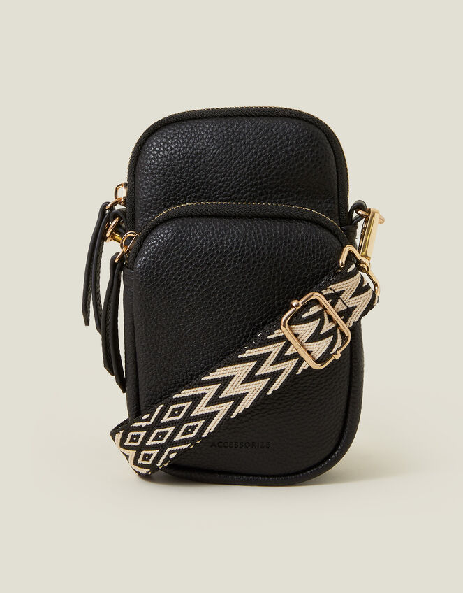 Webbing Strap Phone Bag, Black (BLACK), large