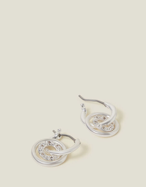 Sterling Silver-Plated Circle Charm Hoops, , large