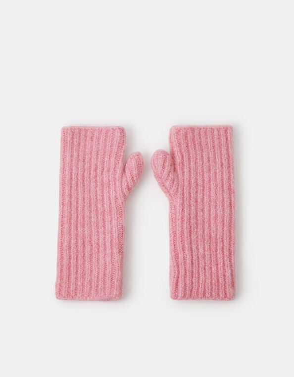 Rib Knit Fingerless Mittens, , large