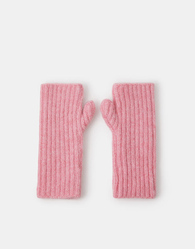 Rib Knit Fingerless Mittens, , large