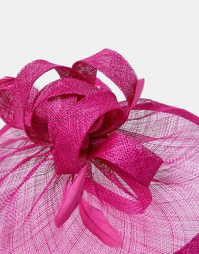 Bow Feather Disc Fascinator, Pink (FUCHSIA), large