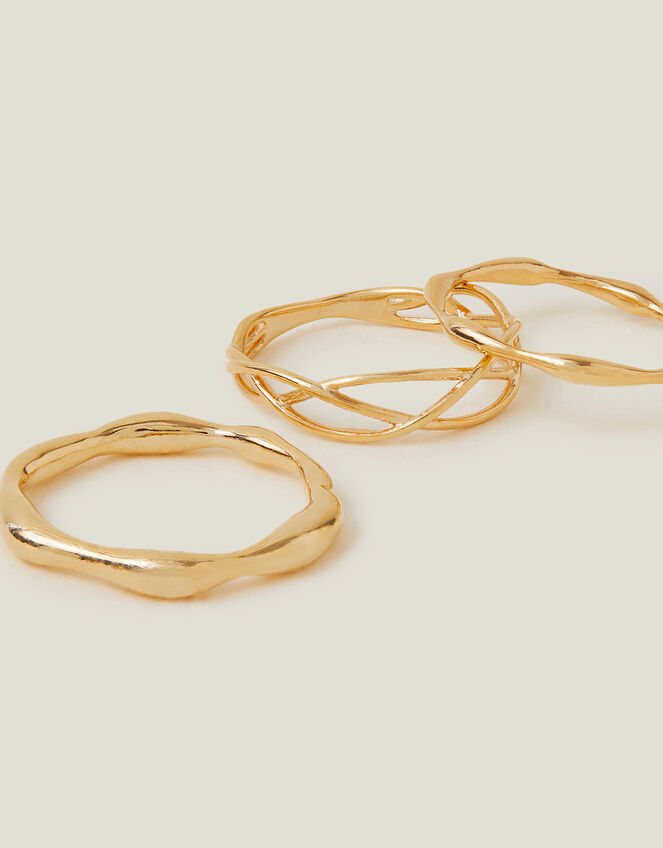3-Pack 14ct Gold-Plated Molten Rings, Gold (GOLD), large