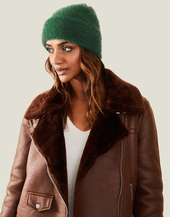Fluffy Beanie , Green (LIGHT GREEN), large