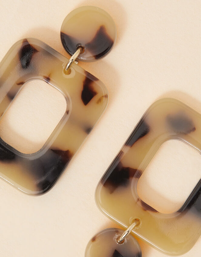 Square Tortoiseshell Resin Earrings, , large