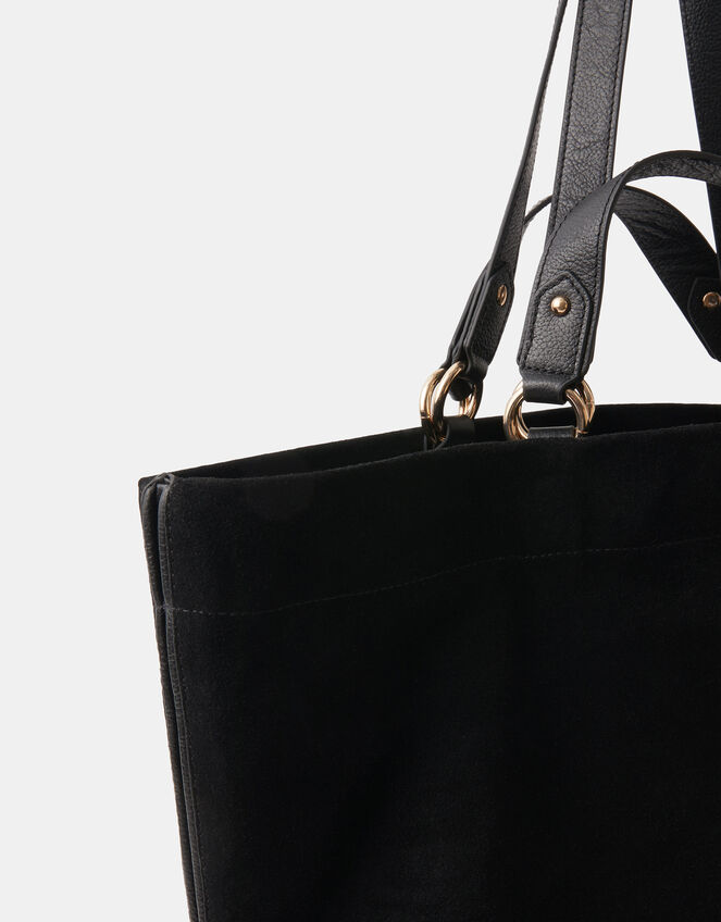 Multi Strap Suede Tote Bag, Black (BLACK), large