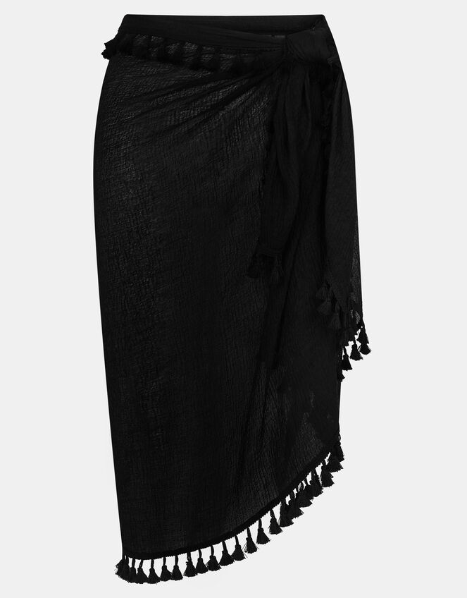 Tassel Trim Sarong, Black (BLACK), large