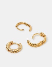 3-Pack 14ct Gold-Plated Twist Clicker Hoop Earrings, , large