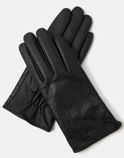Woven Leather Gloves, Black (BLACK), large