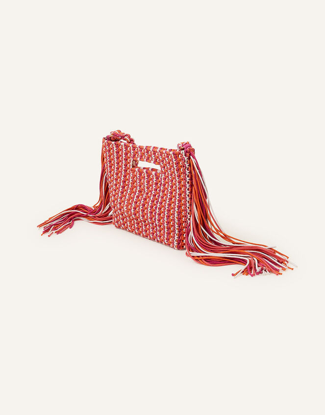 Macrame Fringe Detail Cross-Body Bag, , large
