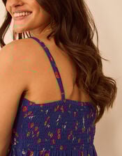 Cherry Print Tassel Tie Mini Dress, Blue (NAVY), large