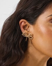 Beaded Bow Stud Earrings, , large