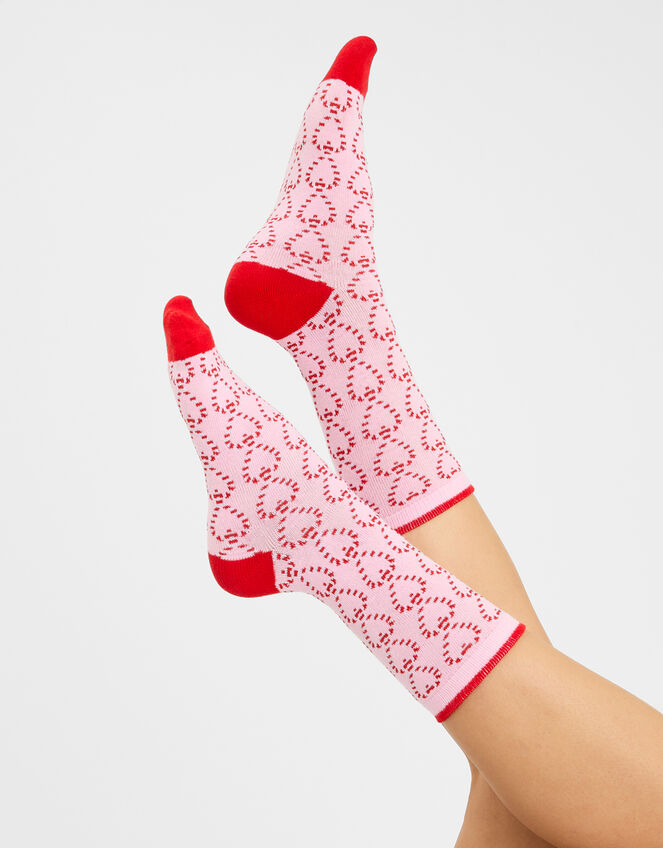 Candy Cane Heart Socks, , large