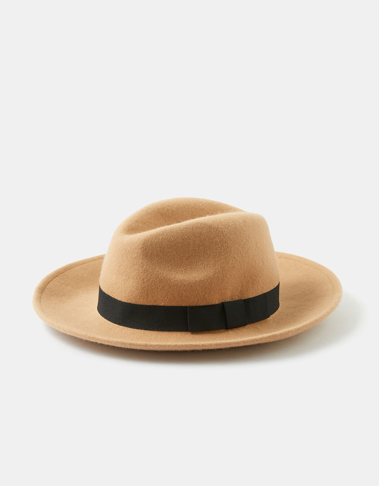 Ribbon Trim Fedora in Pure Wool Camel 