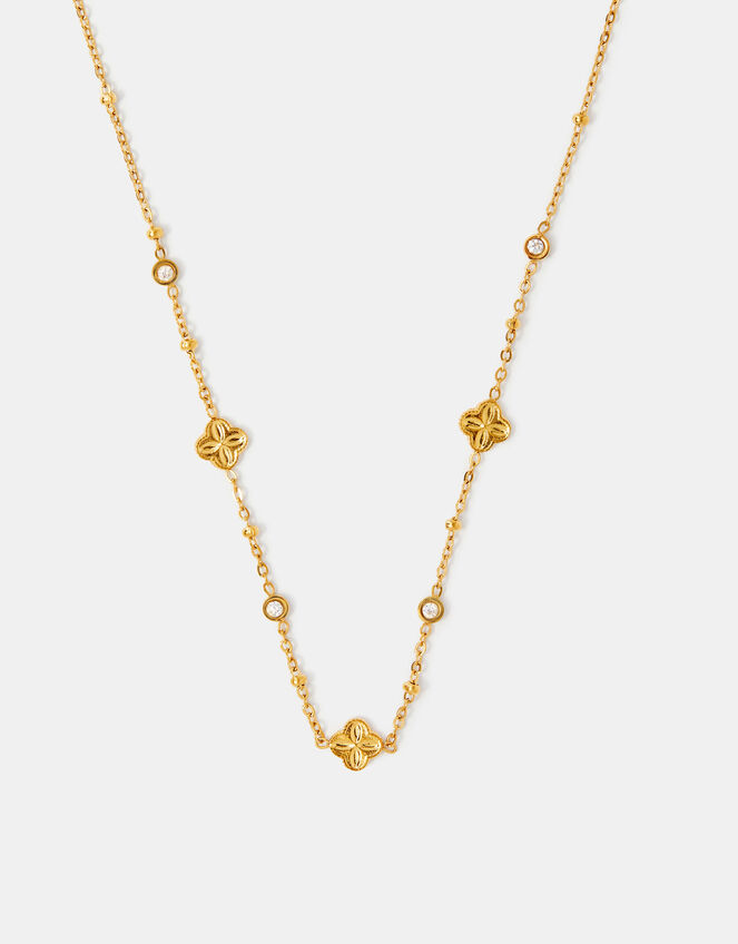 14ct Gold-Plated Stainless Steel Diamant&eacute; Clover Station Necklace, , large