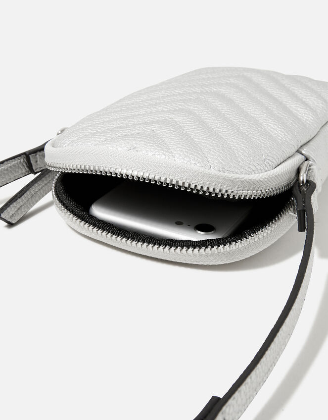 Quilted Phone Cross-Body Purse, Silver (SILVER), large