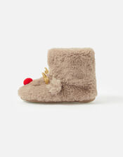 Girls Rudolph Fluffy Boot Slippers, Brown (BROWN), large