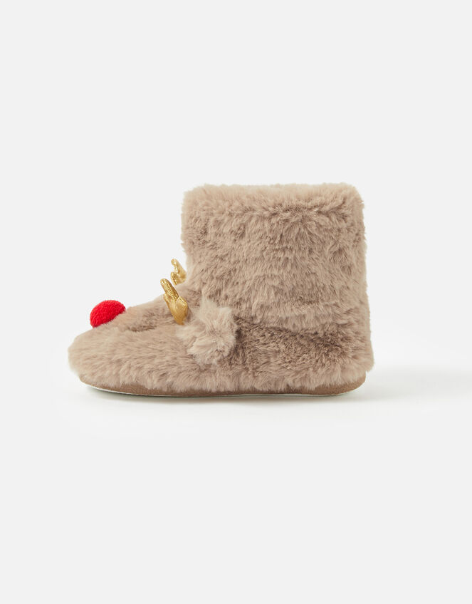 Girls Rudolph Fluffy Boot Slippers, Brown (BROWN), large