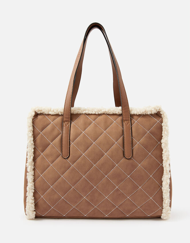 Faux Shearling Quilted Tote, , large