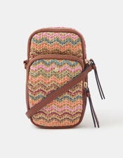 Stripe Raffia Phone Bag, , large