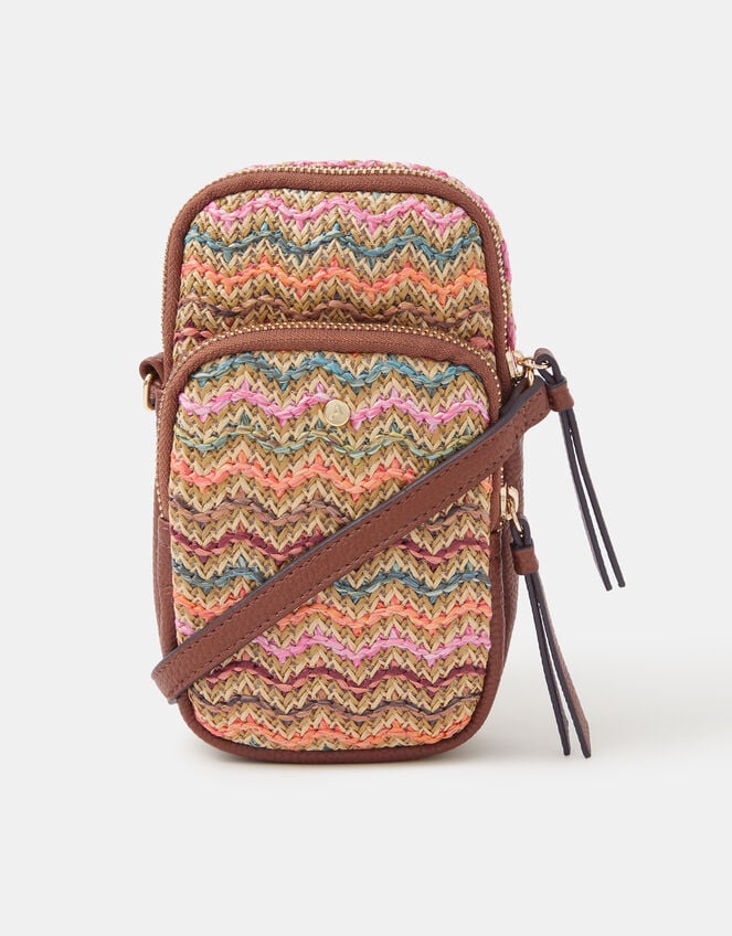 Stripe Raffia Phone Bag, , large