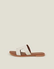 Cut-Out Leather Sliders, White (WHITE), large
