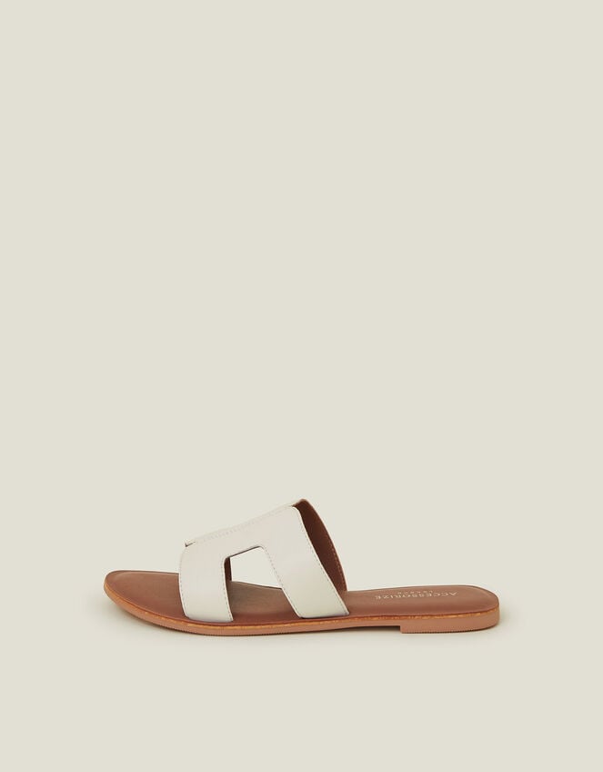 Cut-Out Leather Sliders, White (WHITE), large