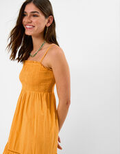 Shimmer Smocked Midi Dress, Gold (GOLD), large