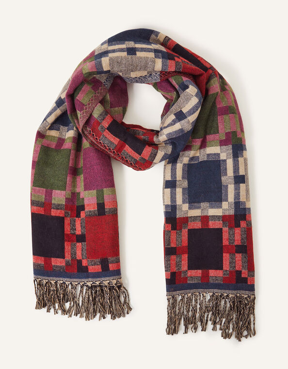 Geometric Woven Blanket Scarf, , large