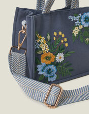 Mini Floral Embroidered Cotton Handbag, , large