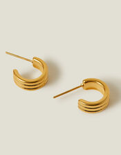 14ct Gold-Plated Ridge Huggie Hoop Earrings, , large