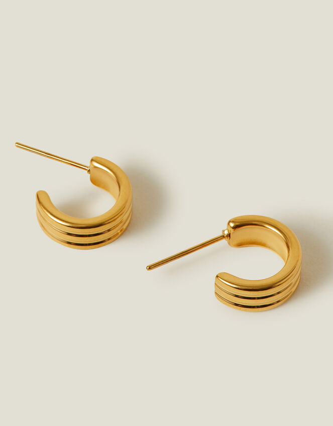 14ct Gold-Plated Ridge Huggie Hoop Earrings, , large