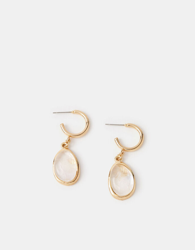 Resin Stone Drop Hoop Earrings, , large