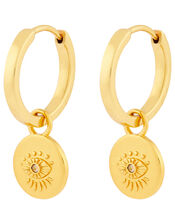 Gold-Plated Evil Eye Huggie Hoop Earrings, , large