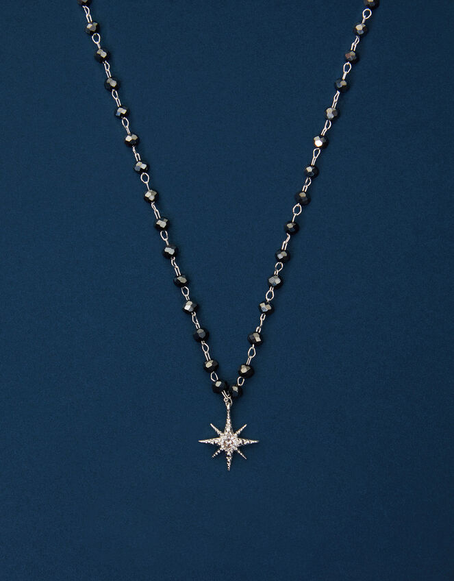 Sterling Silver-Plated Beaded Star Pendant Necklace, , large
