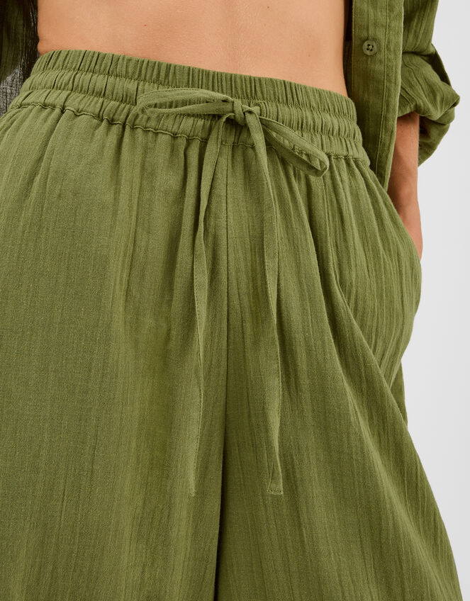 Wide Leg Beach Trousers, Green (KHAKI), large