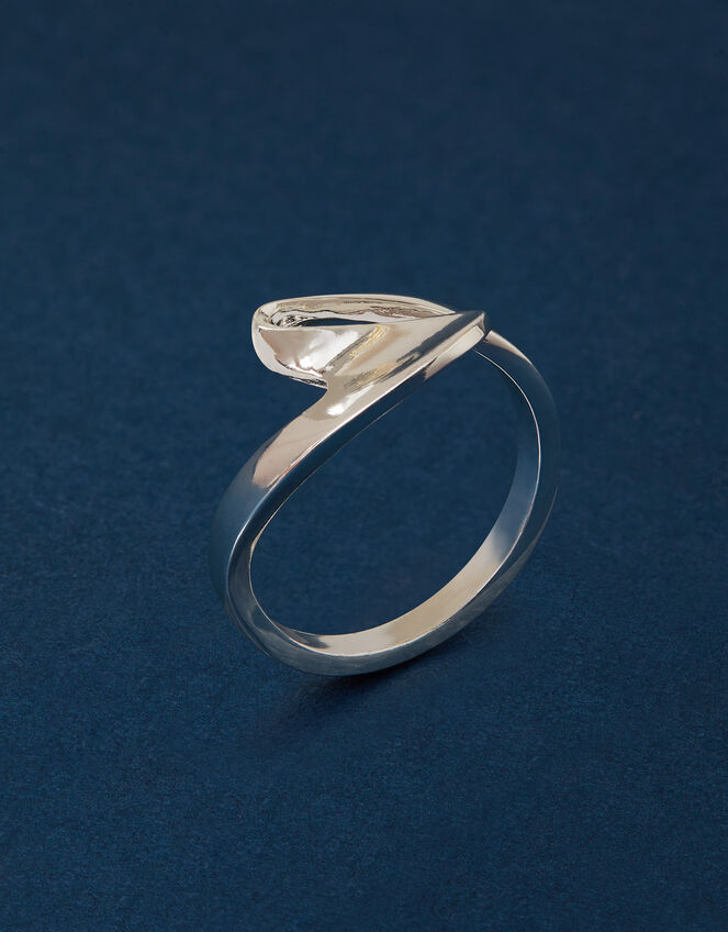 Sterling Silver-Plated Open Wave Ring, Silver (ST SILVER), large