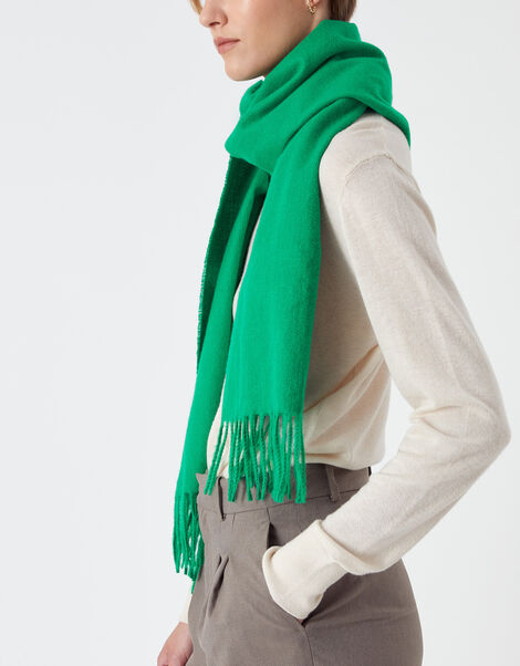Plain Tassel Scarf, Green (GREEN), large