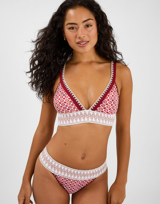 Tile Print Band Bikini Top, Red (RED), large