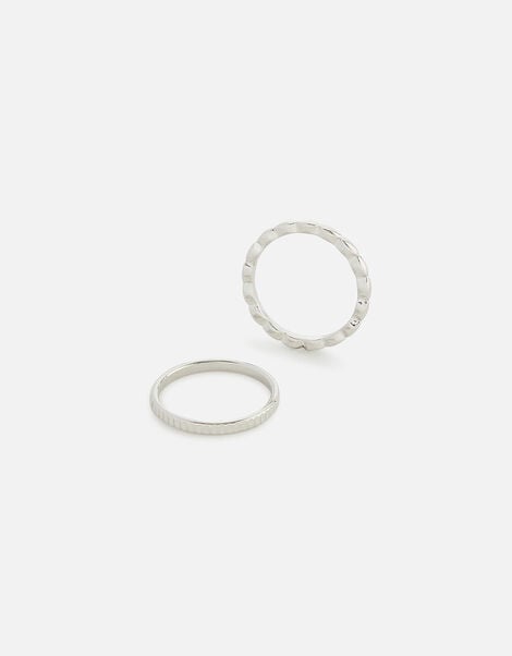 Textured Skinny Rings Set of Two Silver, Silver (SILVER), large