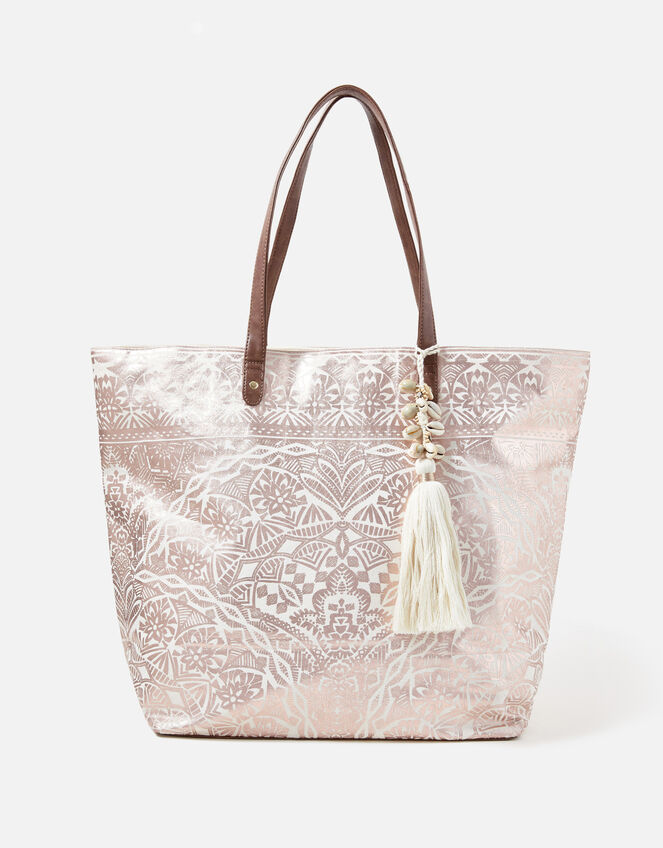 Kea Metallic Print Beach Tote Bag, , large