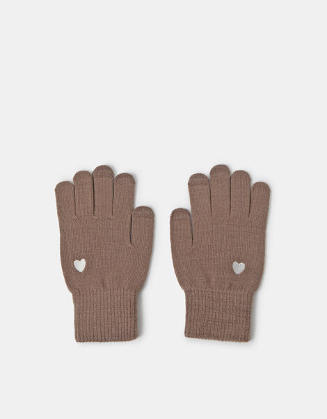 Heart Embroidered Touchscreen Gloves, Mink (MINK), large