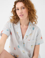 Embroidered Stripe Short Pyjamas Set, Blue (BLUE), large