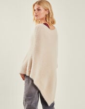 Fuzzy Knit Poncho, Natural (NATURAL), large