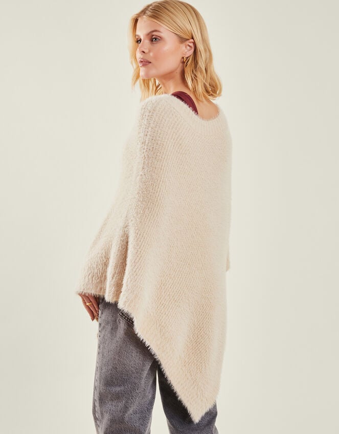 Fuzzy Knit Poncho, Natural (NATURAL), large