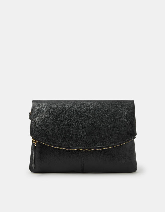 Curved Foldover Leather Wristlet Bag, , large