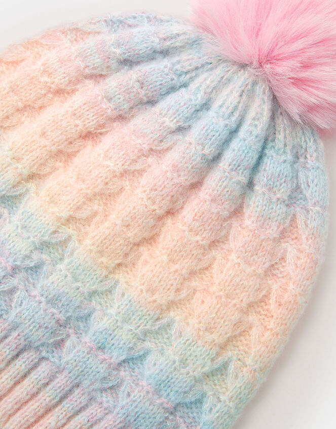 Girls Ombré Bobble Beanie Hat, Multi (PASTEL MULTI), large