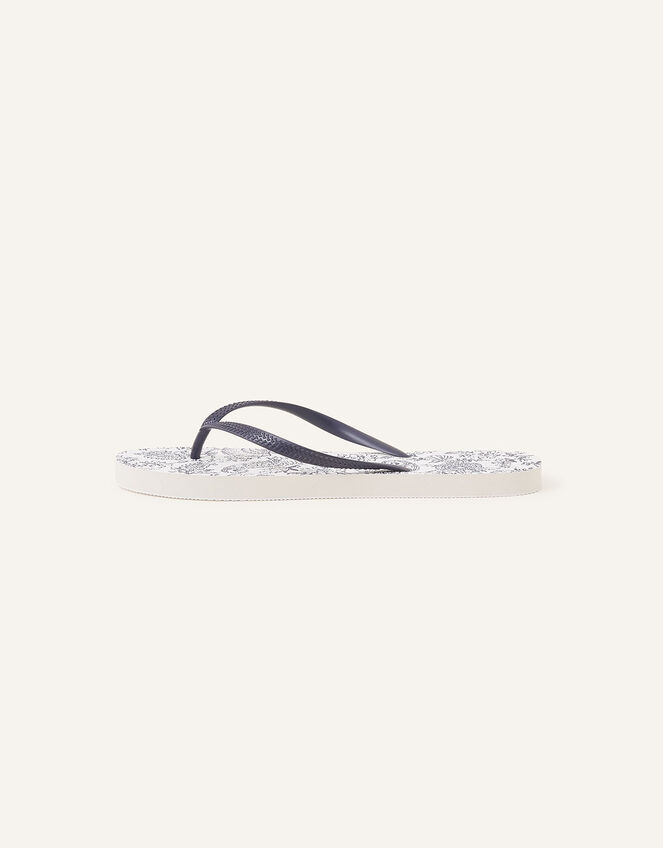 Paisley Print Flip Flops, Blue (NAVY), large